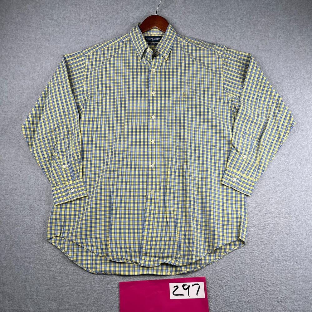 Ralph Lauren Blake Shirt Medium Yellow Blue Plaid Pony Button Up Long Sleeve Men